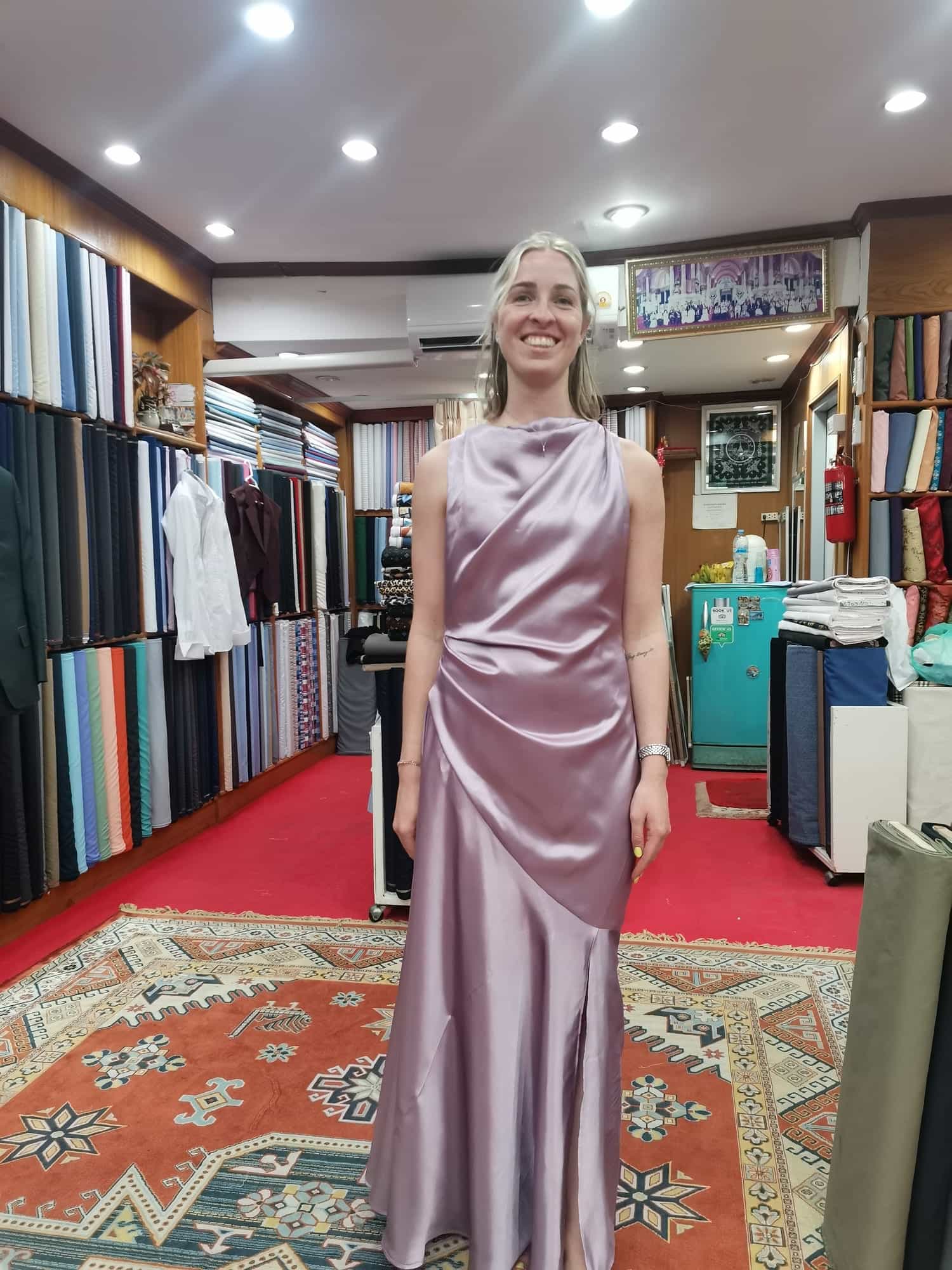 Bespoke women's tailored dress by Mr. Moss Tailor